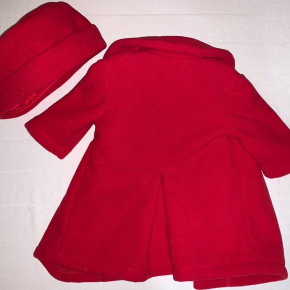 Baby Girl 3-Month Red Hat and Coat with Black Fur Buttons - Picture 3 of 5